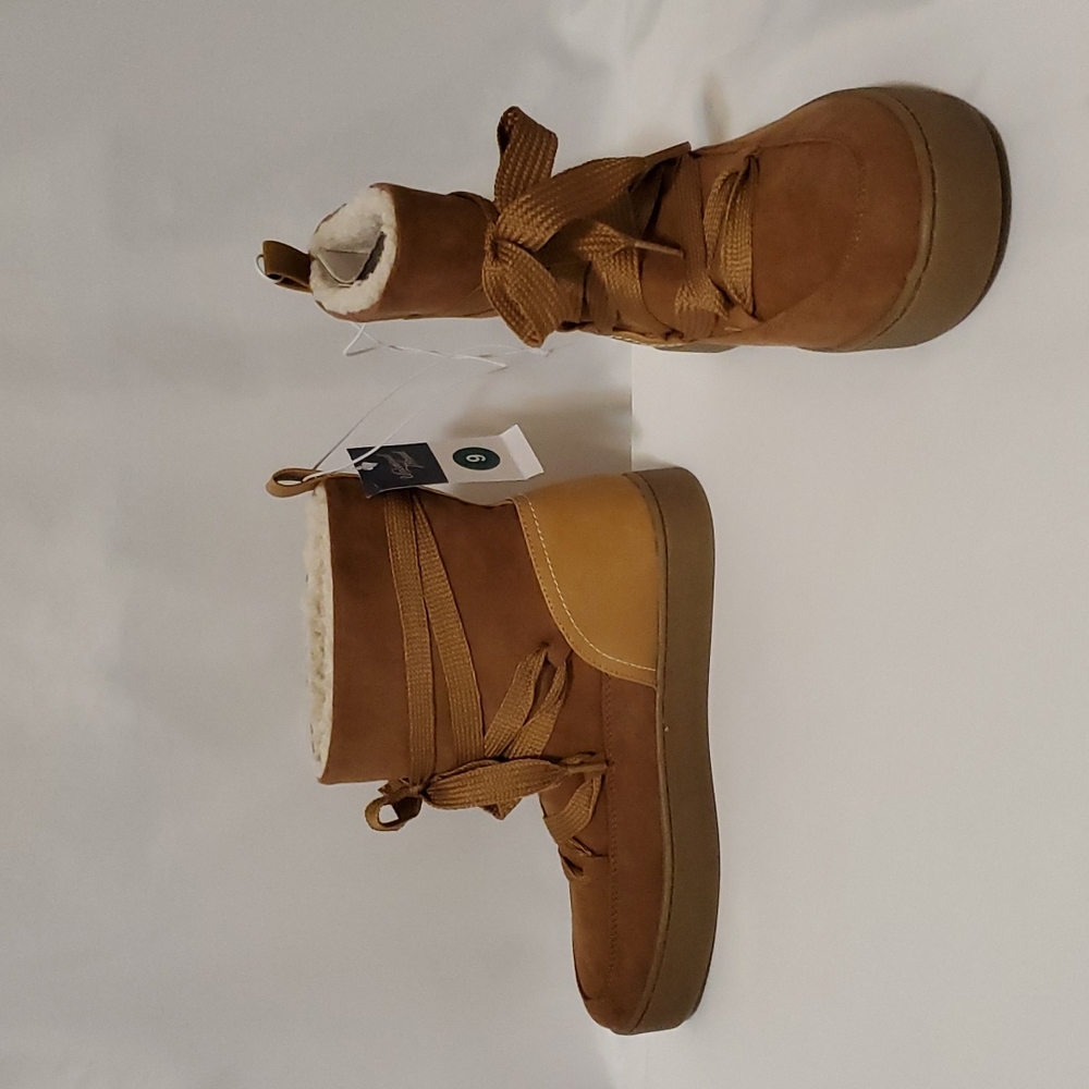 Universal Thread Woman's Brigitte Round Toe Lace-up Winter Boots ~ Cognac - Picture 9 of 16